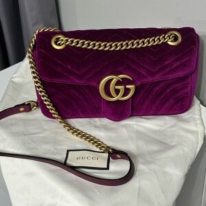Gucci Medium GG Marmont Velvet Matelasse Shoulder Bag Purple